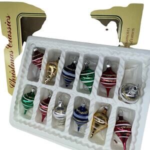 12 NEW Vintage Commodore Glass Toy Top Ornament 1" Mini Silver Gold Blue Red WOW